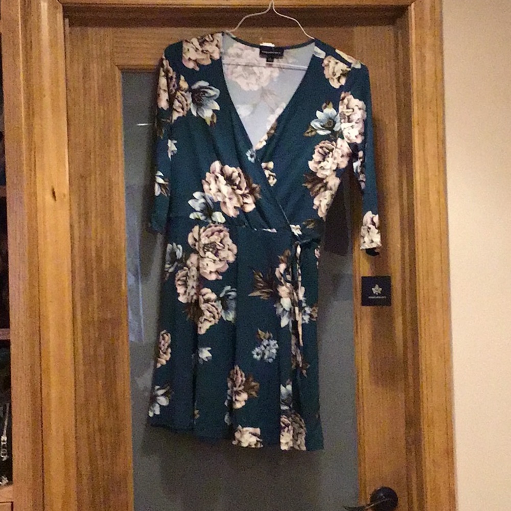 Turquoise Floral Wrap Dress